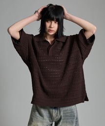 VELNUS（ベルナス）の「【VELNUS】Watermark knitting loose Half Sleeve knit polo shirt/透かし編みルーズ半袖ニットポロシャツ（ポロシャツ）」