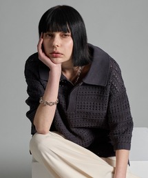VELNUS（ベルナス）の「【VELNUS】Watermark knitting loose Half Sleeve knit polo shirt/透かし編みルーズ半袖ニットポロシャツ（ポロシャツ）」