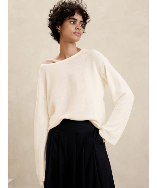バナナリパブリック BANANA REPUBLIC 薄手 ニット セーター 無地 スリムフィット 長袖 綿×レーヨン S アイボリー 生成り色 売れ筋商品|||レディース セール】BANANA REPUBLIC FACTORY STORE ショートスリーブ