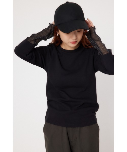 RODEO CROWNS WIDE BOWL（ロデオクラウンズワイドボウル）の「アームチュールトップス（Tシャツ/カットソー・レディース・オフホワイト/ブラック・FREE）」の2枚目の写真