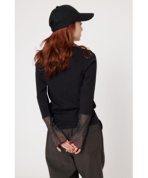 RODEO CROWNS WIDE BOWL（ロデオクラウンズワイドボウル）の「アームチュールトップス（Tシャツ/カットソー・レディース・オフホワイト/ブラック・FREE）」の4枚目の写真