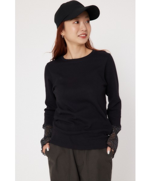 RODEO CROWNS WIDE BOWL（ロデオクラウンズワイドボウル）の「アームチュールトップス（Tシャツ/カットソー・レディース・オフホワイト/ブラック・FREE）」の5枚目の写真