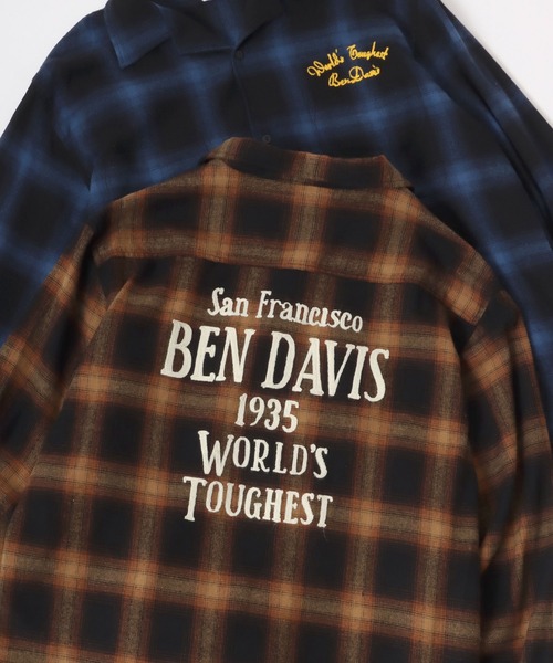 BEN DAVIS(ベンデイビス)の「BEN DAVIS/ベンデイビス OMBRE LS SHIRT/オーバーサイズ 起毛 オンブレチェック バックチェーン刺繍 オープンカラーシャツ/ネルシャツ(シャツ/ブラウス・メンズ・ブルー/ブラック/ブラウン・XL/L/M)」の3枚目の写真