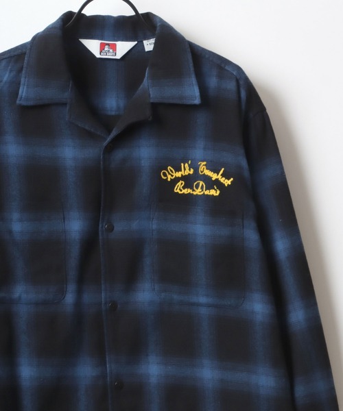 BEN DAVIS(ベンデイビス)の「BEN DAVIS/ベンデイビス OMBRE LS SHIRT/オーバーサイズ 起毛 オンブレチェック バックチェーン刺繍 オープンカラーシャツ/ネルシャツ(シャツ/ブラウス・メンズ・ブルー/ブラック/ブラウン・XL/L/M)」の8枚目の写真