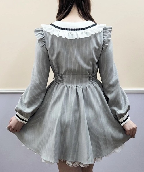 Secret Honey（シークレットハニー）の「ストライプウエストレースアップワンピース（ワンピース・レディース・グレー/ブラック・MEDIUM）」の4枚目の写真