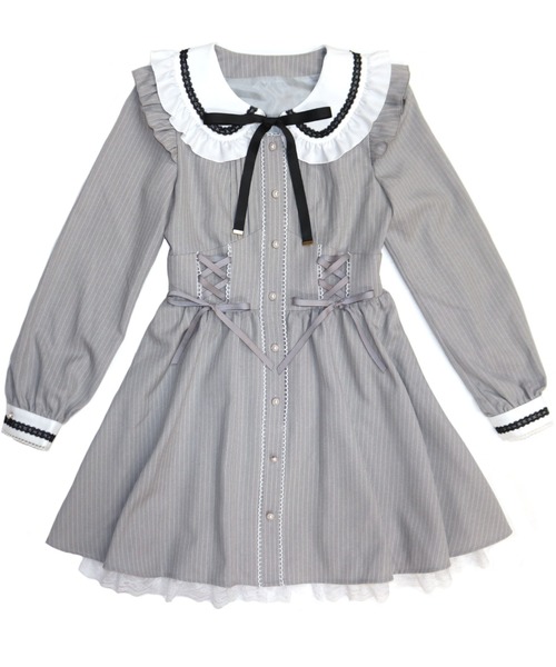 Secret Honey（シークレットハニー）の「ストライプウエストレースアップワンピース（ワンピース・レディース・グレー/ブラック・MEDIUM）」の5枚目の写真