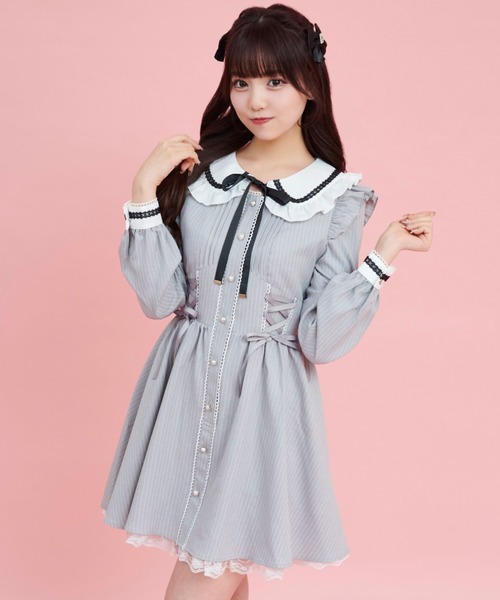 Secret Honey（シークレットハニー）の「ストライプウエストレースアップワンピース（ワンピース・レディース・グレー/ブラック・MEDIUM）」の8枚目の写真