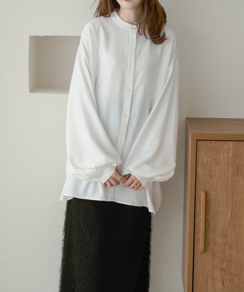 Ambre Neige（アンブルネージュ）の「volume sleeve band collar shirt / 袖ボリュームバンドカラーシャツ（シャツ/ブラウス・レディース・アイボリー/ブラック/ベビーピンク/オフホワイト/ライトグリーン・FREE）」の12枚目の写真