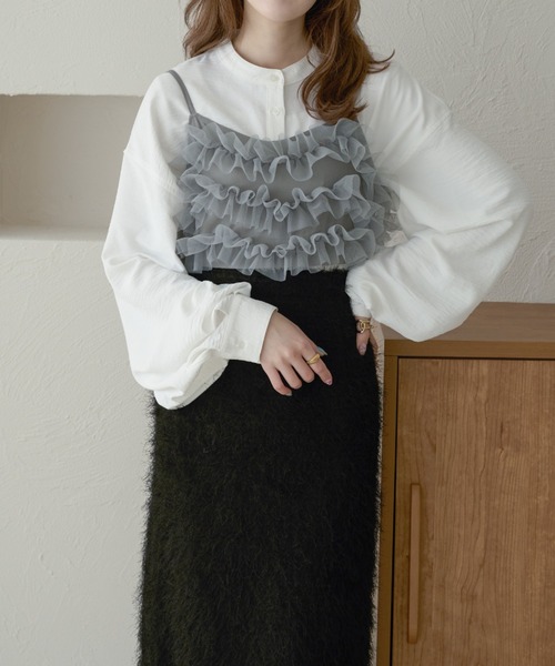 Ambre Neige（アンブルネージュ）の「volume sleeve band collar shirt / 袖ボリュームバンドカラーシャツ（シャツ/ブラウス・レディース・アイボリー/ブラック/ベビーピンク/オフホワイト/ライトグリーン・FREE）」の9枚目の写真