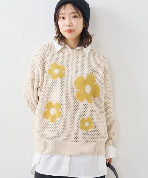 PUBLUX（パブリュクス）の「PUBLUX/パブリュクス 花柄メッシュニット