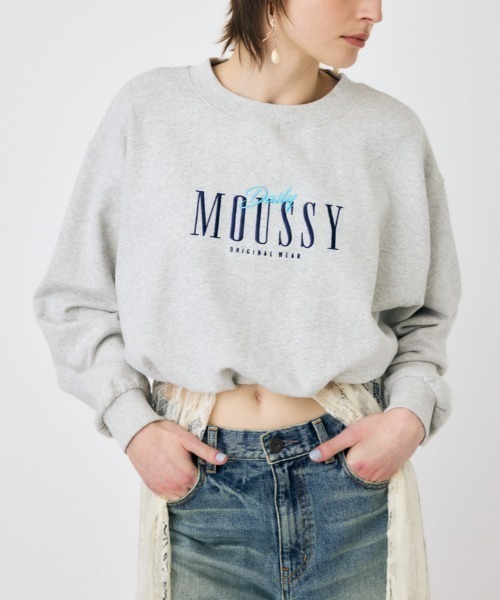 MOUSSY(マウジー)の「【ネイビーWEB限定カラー】MOUSSY ELASTIC HEM プルオーバー(スウェット・レディース・ライトグリーン/ホワイト/ネイビー/ブラック/杢グレー・FREE)」の4枚目の写真