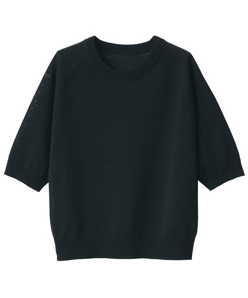 無印良品(ムジルシリョウヒン)の「婦人 UVカットヘンプ混クルーネック五分袖セーター(ニット/セーター・レディース・ベージュ/ネイビー/ピンク/ブラック・XS/S/M/L/XL)」の9枚目の写真