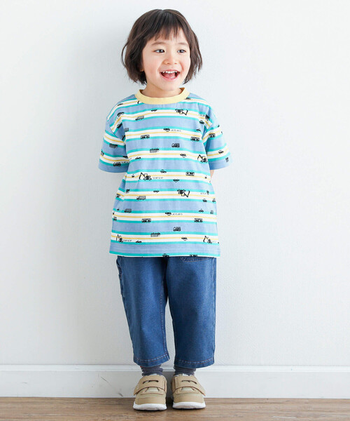 SLAP SLIP（スラップスリップ）の「デニムニットはたらくくるま刺しゅう7分丈ペインターパンツ(80~130cm)（デニムパンツ・キッズ・ブルー/ネイビー・110cm/80ｃｍ/130cm/90cm/120cm/100cm）」の4枚目の写真