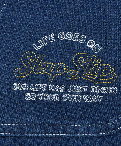 SLAP SLIP（スラップスリップ）の「デニムニットはたらくくるま刺しゅう7分丈ペインターパンツ(80~130cm)（デニムパンツ・キッズ・ブルー/ネイビー・110cm/80ｃｍ/130cm/90cm/120cm/100cm）」の9枚目の写真