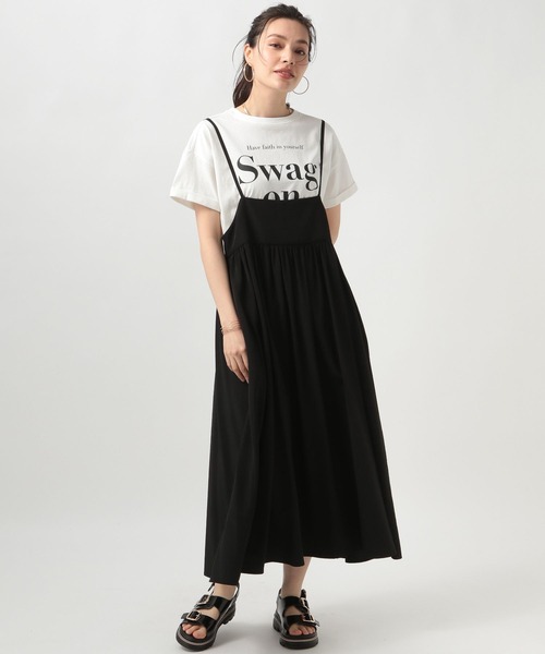 BAYFLOW（ベイフロー）の「サス付きワンピース（ワンピース・レディース・ブラック/グレイッシュベージュ/ライトグリーン・FREE）」の6枚目の写真