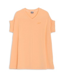 Tシャツ/カットソー（オレンジ/橙色系・ライン柄）ファッション