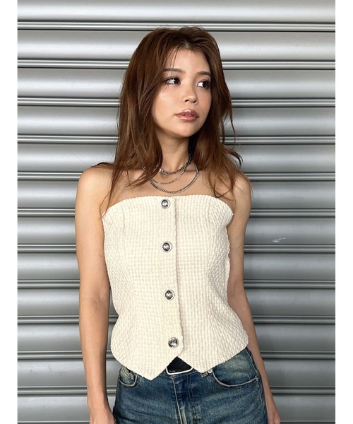 EGOIST（エゴイスト）の「ツイードビスチェ（ベスト・レディース・ホワイト/マルチ/ブラック・FREE）」の2枚目の写真