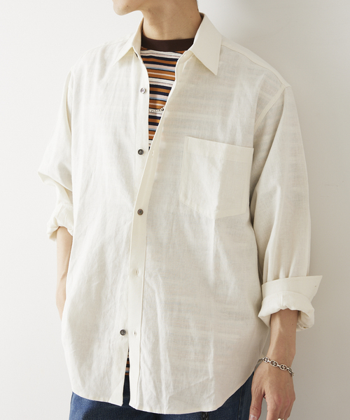 JOURNAL STANDARD relume（ジャーナルスタンダード　レリューム）の「European Flax / ヨーロピアンフラックス リネン Martin リラックスシャツ（シャツ/ブラウス・メンズ・ベージュ系その他/ホワイト系その他/ブラック・MEDIUM/LARGE）」の2枚目の写真