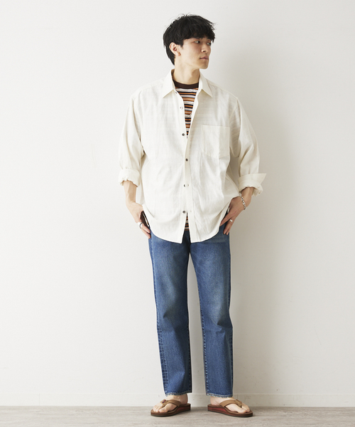 JOURNAL STANDARD relume（ジャーナルスタンダード　レリューム）の「European Flax / ヨーロピアンフラックス リネン Martin リラックスシャツ（シャツ/ブラウス・メンズ・ベージュ系その他/ホワイト系その他/ブラック・MEDIUM/LARGE）」の8枚目の写真