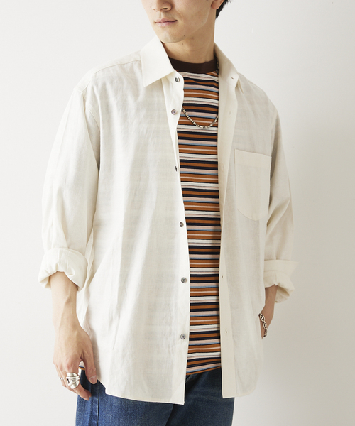 JOURNAL STANDARD relume（ジャーナルスタンダード　レリューム）の「European Flax / ヨーロピアンフラックス リネン Martin リラックスシャツ（シャツ/ブラウス・メンズ・ベージュ系その他/ホワイト系その他/ブラック・MEDIUM/LARGE）」の12枚目の写真