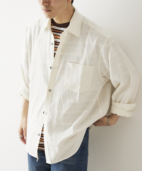 JOURNAL STANDARD relume（ジャーナルスタンダード　レリューム）の「European Flax / ヨーロピアンフラックス リネン Martin リラックスシャツ（シャツ/ブラウス・メンズ・ベージュ系その他/ホワイト系その他/ブラック・MEDIUM/LARGE）」の13枚目の写真