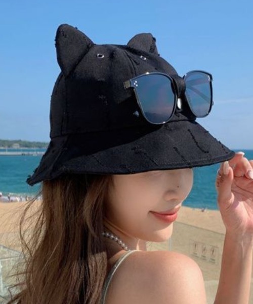 DEVICE(デバイス)の「猫耳 バケットハット サングラス付 HEADWEAR ヘッドウェア Y2K ストリート(ハット・レディース・ホワイト/ブラック・FREE)」の2枚目の写真