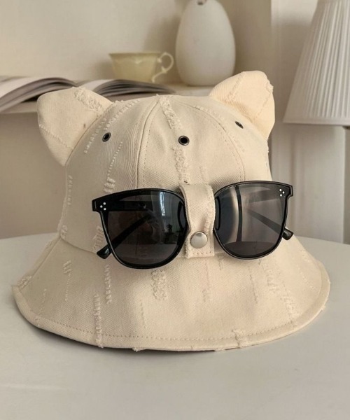 DEVICE(デバイス)の「猫耳 バケットハット サングラス付 HEADWEAR ヘッドウェア Y2K ストリート(ハット・レディース・ホワイト/ブラック・FREE)」の3枚目の写真