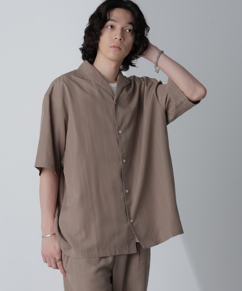 NANO universe（ナノユニバース）の「リネンブレンドピンストライプワイドカラーシャツ(セットアップ可)（シャツ/ブラウス・メンズ・ブラック/ホワイト/ベージュ・L/M）」の16枚目の写真