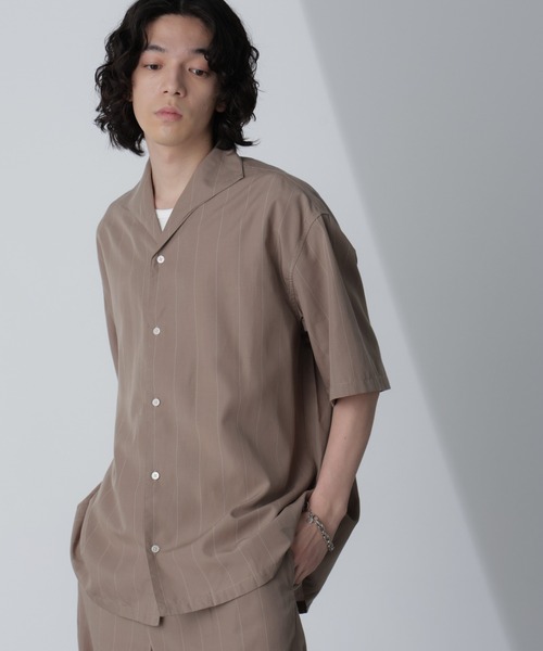 NANO universe（ナノユニバース）の「リネンブレンドピンストライプワイドカラーシャツ(セットアップ可)（シャツ/ブラウス・メンズ・ブラック/ホワイト/ベージュ・L/M）」の10枚目の写真