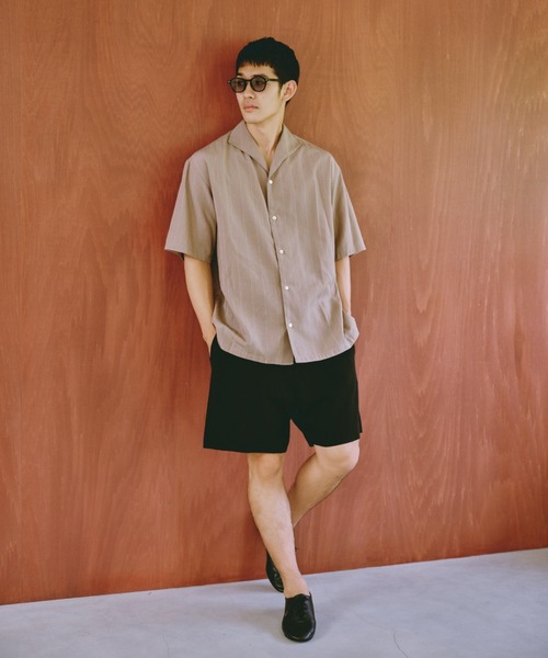 NANO universe（ナノユニバース）の「リネンブレンドピンストライプワイドカラーシャツ(セットアップ可)（シャツ/ブラウス・メンズ・ブラック/ホワイト/ベージュ・L/M）」の4枚目の写真