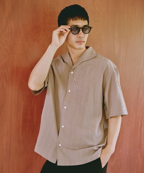 NANO universe（ナノユニバース）の「リネンブレンドピンストライプワイドカラーシャツ(セットアップ可)（シャツ/ブラウス・メンズ・ブラック/ホワイト/ベージュ・L/M）」の6枚目の写真