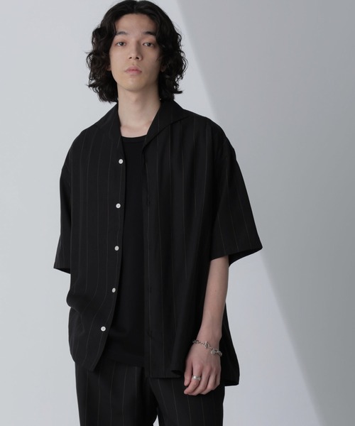 NANO universe（ナノユニバース）の「リネンブレンドピンストライプワイドカラーシャツ(セットアップ可)（シャツ/ブラウス・メンズ・ブラック/ホワイト/ベージュ・L/M）」の12枚目の写真