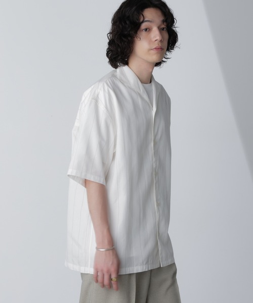 NANO universe（ナノユニバース）の「リネンブレンドピンストライプワイドカラーシャツ(セットアップ可)（シャツ/ブラウス・メンズ・ブラック/ホワイト/ベージュ・L/M）」の9枚目の写真