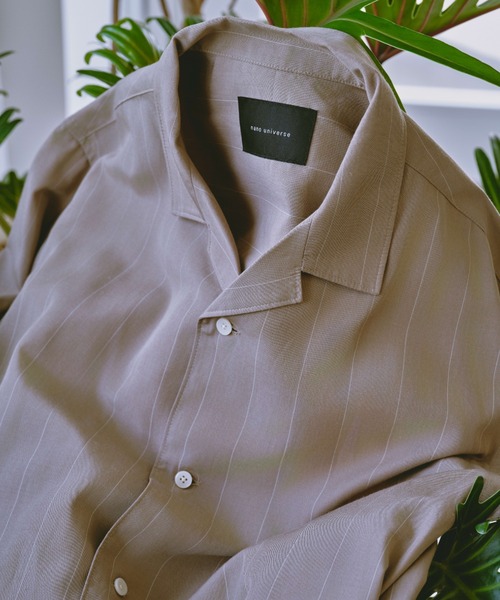 NANO universe（ナノユニバース）の「リネンブレンドピンストライプワイドカラーシャツ(セットアップ可)（シャツ/ブラウス・メンズ・ブラック/ホワイト/ベージュ・L/M）」の8枚目の写真