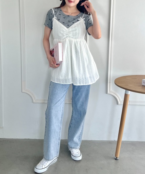 Loueme(ルエム)の「プチリボンプリントTシャツ(Tシャツ/カットソー・レディース・グレー/ブラック/ホワイト・FREE)」の5枚目の写真