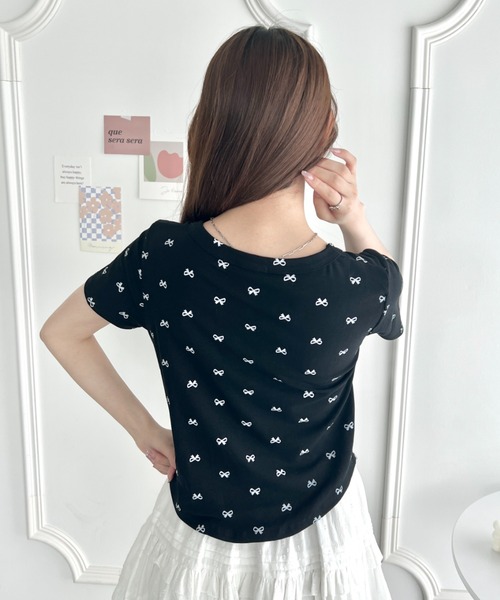 Loueme(ルエム)の「プチリボンプリントTシャツ(Tシャツ/カットソー・レディース・グレー/ブラック/ホワイト・FREE)」の10枚目の写真