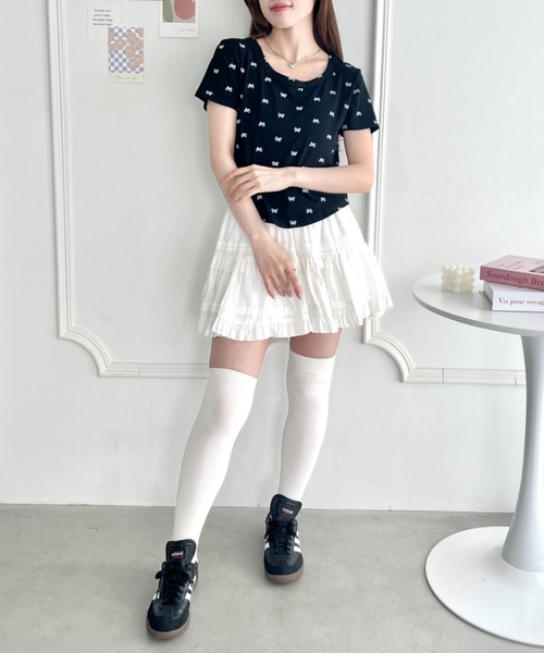 Loueme(ルエム)の「プチリボンプリントTシャツ(Tシャツ/カットソー・レディース・グレー/ブラック/ホワイト・FREE)」の11枚目の写真