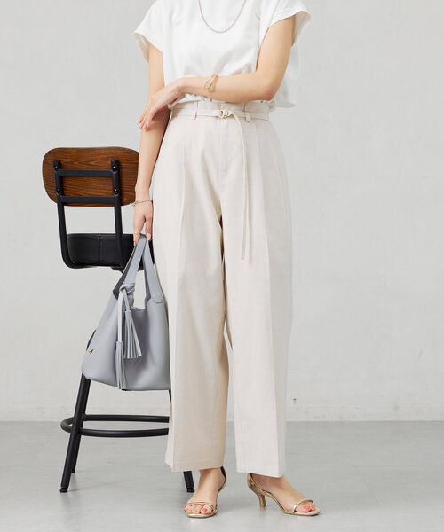 Chez toi(シェトワ)の「綿麻ベルト付パンツ(その他パンツ・レディース・ネイビー/アイボリー・FREE)」の2枚目の写真