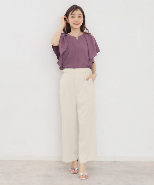 index（インデックス）の「◆≪5color≫ストレッチワイドパンツ【吸水速乾/防シワ/コラーゲン配合/洗濯機洗い可】（その他パンツ・レディース・ライトブルー/ナチュラル/ブラック系7/チャコール/ネイビー・42/40/38/36）」の7枚目の写真