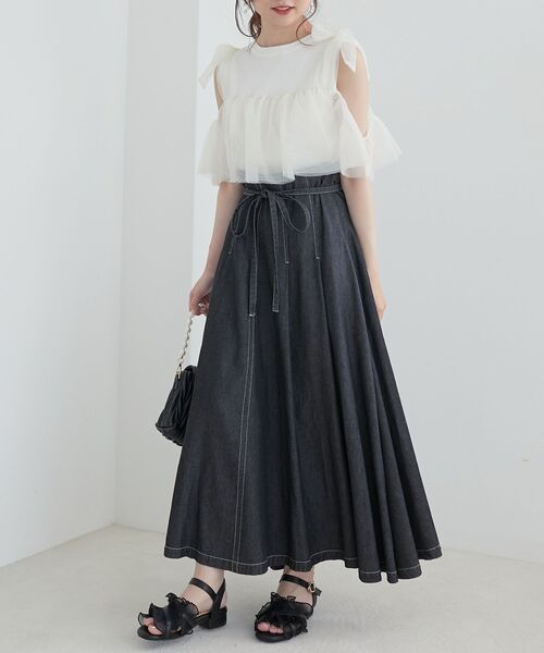 MAJESTIC LEGON(マジェスティックレゴン)の「肩リボンチュールフリルニット(ニット/セーター・レディース・グレー/アイボリー/ブラック・MEDIUM)」の16枚目の写真