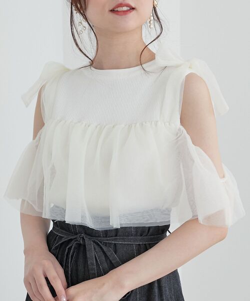 MAJESTIC LEGON(マジェスティックレゴン)の「肩リボンチュールフリルニット(ニット/セーター・レディース・グレー/アイボリー/ブラック・MEDIUM)」の19枚目の写真