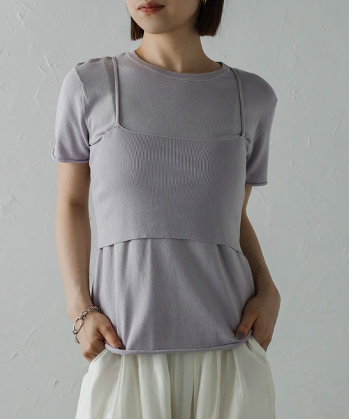 MINERTE（ミネルテ）の「【MINERTE】camisole set T-shirt / キャミソールセットTシャツ（Tシャツ/カットソー・レディース・オレンジ/ラベンダー/ブラウン/ネイビー・FREE）」の3枚目の写真