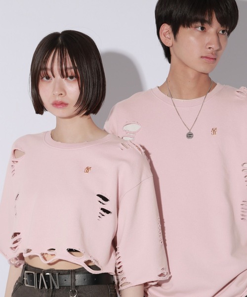 【UNISEX/3サイズ展開】プレートダメージミニウラケトップス（Tシャツ/カットソー）｜Anui（アニュイ）