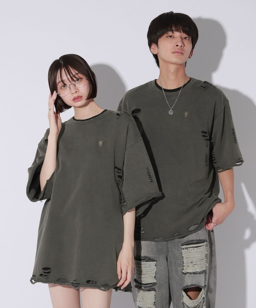 UNISEX/3サイズ展開】プレートダメージミニウラケトップス（T