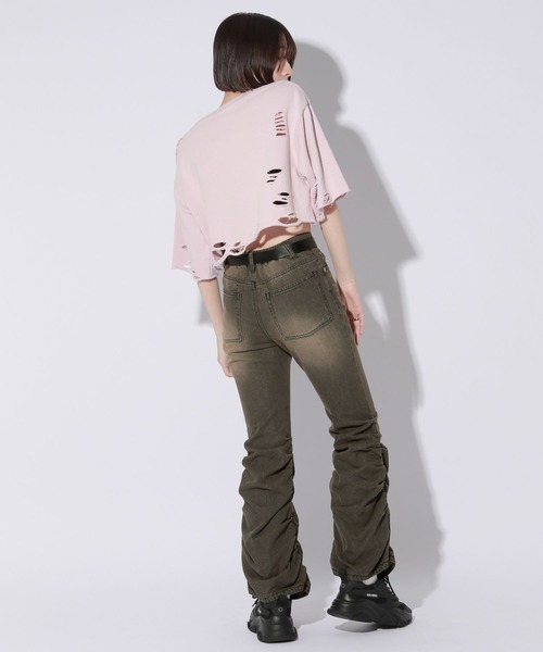 Anui（アニュイ）の「【UNISEX/3サイズ展開】プレートダメージミニウラケトップス（Tシャツ/カットソー・レディース・チャコールグレー/ライトピンク/杢グレー・SMALL/MEDIUM/LARGE）」の6枚目の写真