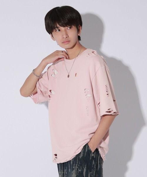 Anui（アニュイ）の「【UNISEX/3サイズ展開】プレートダメージミニウラケトップス（Tシャツ/カットソー・レディース・チャコールグレー/ライトピンク/杢グレー・SMALL/MEDIUM/LARGE）」の7枚目の写真