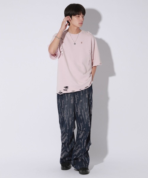 Anui（アニュイ）の「【UNISEX/3サイズ展開】プレートダメージミニウラケトップス（Tシャツ/カットソー・レディース・チャコールグレー/ライトピンク/杢グレー・SMALL/MEDIUM/LARGE）」の9枚目の写真