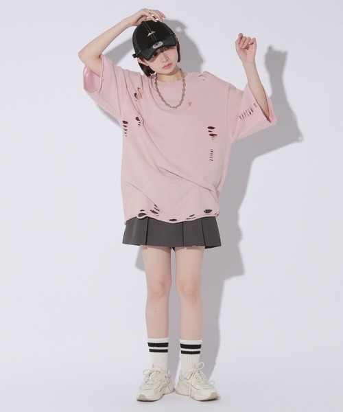 Anui（アニュイ）の「【UNISEX/3サイズ展開】プレートダメージミニウラケトップス（Tシャツ/カットソー・レディース・チャコールグレー/ライトピンク/杢グレー・SMALL/MEDIUM/LARGE）」の12枚目の写真