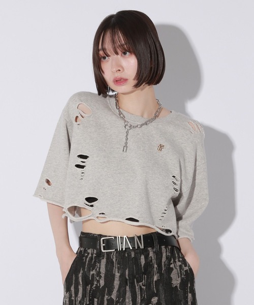 Anui（アニュイ）の「【UNISEX/3サイズ展開】プレートダメージミニウラケトップス（Tシャツ/カットソー・レディース・チャコールグレー/ライトピンク/杢グレー・SMALL/MEDIUM/LARGE）」の14枚目の写真