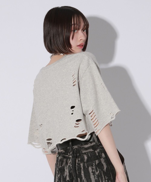 Anui（アニュイ）の「【UNISEX/3サイズ展開】プレートダメージミニウラケトップス（Tシャツ/カットソー・レディース・チャコールグレー/ライトピンク/杢グレー・SMALL/MEDIUM/LARGE）」の15枚目の写真